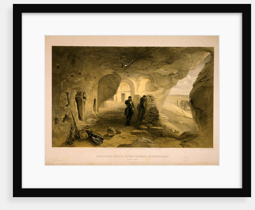 Excavated church in the caverns at Inkermann, looking west by William Simpson