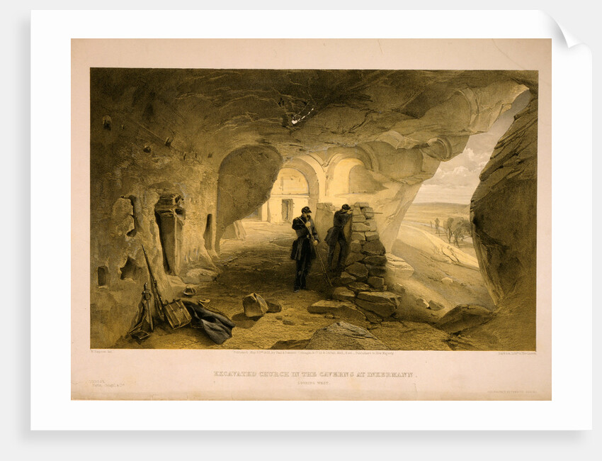 Excavated church in the caverns at Inkermann, looking west by William Simpson