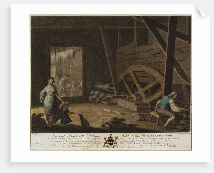 A perspective view of a scutch mill by Anonymous