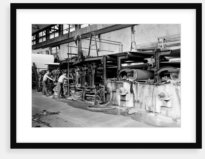 Mt. Holyoke, Massachusetts - Paper. American Writing Paper Co. Cyliner machine (making matchboard), 1936 by Lewis Hine