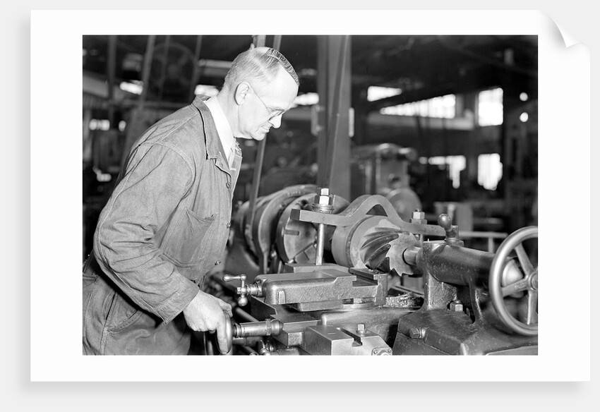 Eddystone, Pennsylvania - Railroad parts. Toolmaker making a taper sleeve gauge from a taper reamer, March 1937 by Lewis Hine