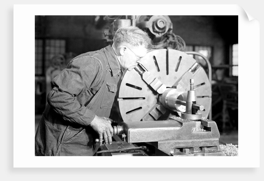 Eddystone, Pennsylvania - Railroad parts. Tool-builder planing for a taper shoe on a steam hammer ram, March 1937 by Lewis Hine