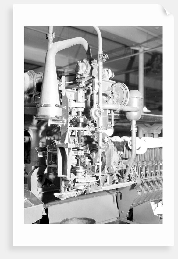 Manchester, New Hampshire - Textiles. Pacific Mills. Barber-Colman Automatic Spooler. (side view) Tying machine close up, April 1937 by Lewis Hine