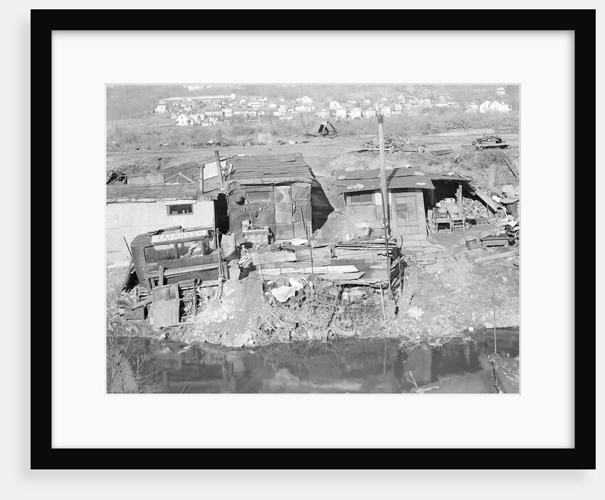 Paterson, New Jersey - Textiles. Bachelor shacks in outskirts of Paterson, on Molly Jan Brook by Lewis Hine