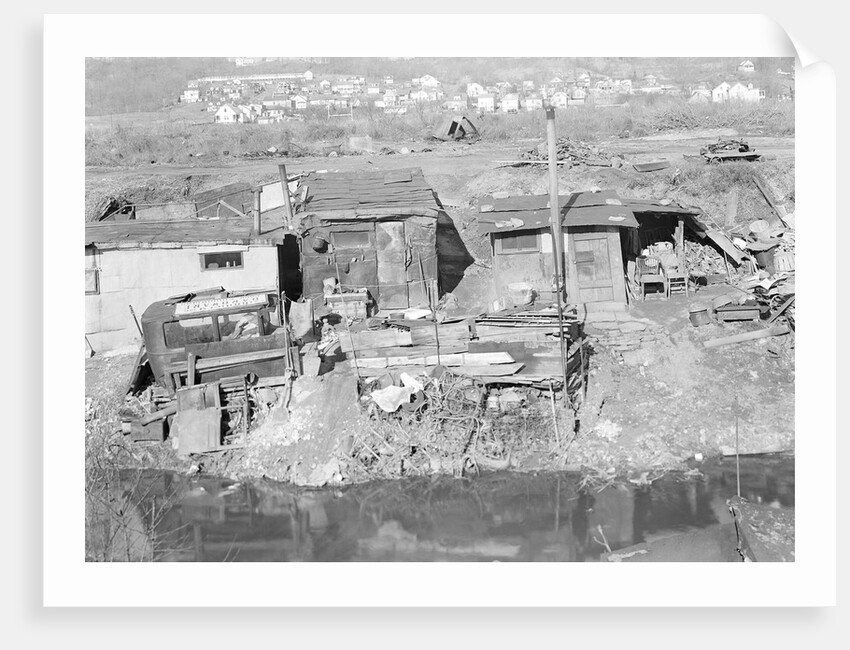 Paterson, New Jersey - Textiles. Bachelor shacks in outskirts of Paterson, on Molly Jan Brook by Lewis Hine