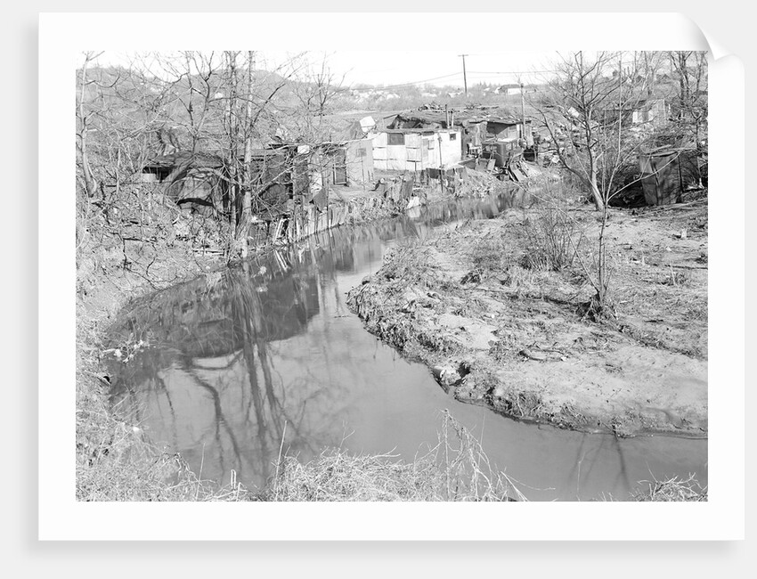 Paterson, New Jersey - Textiles. Bachelor shacks in outskirts of Paterson, on Molly Jan Brook by Lewis Hine