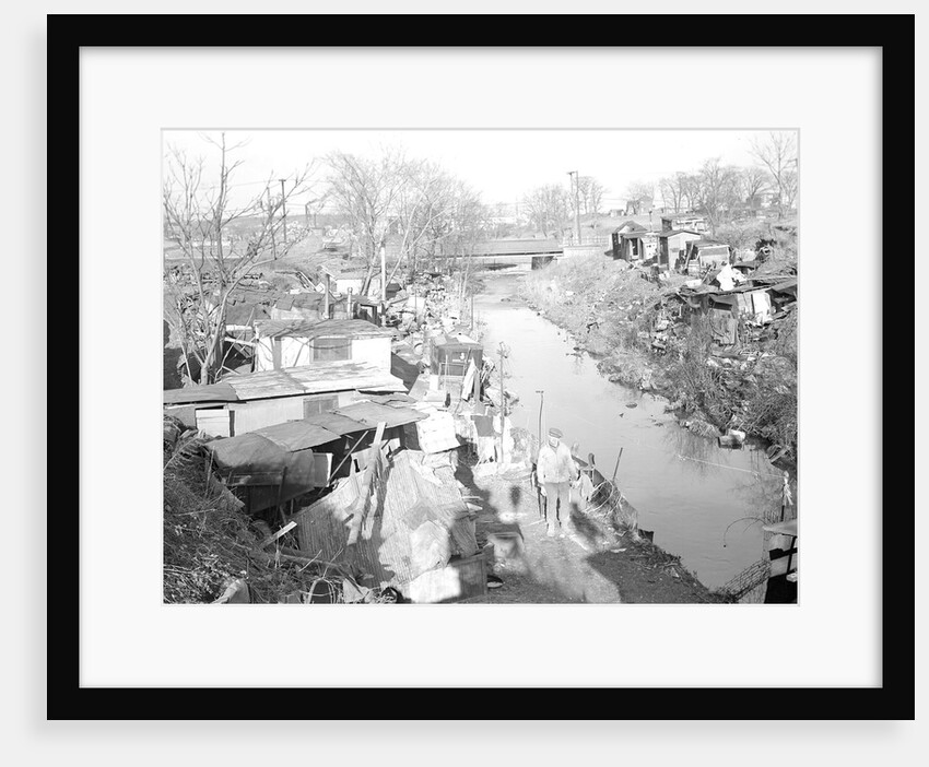 Paterson, New Jersey - Textiles. Bachelor shacks in outskirts of Paterson, on Molly Jan Brook by Lewis Hine