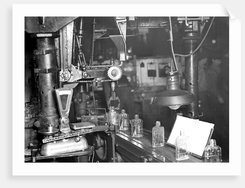 Millville, New Jersey - Glass bottles. Bottles moving along a conveyor belt, 1936 by Lewis Hine