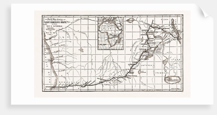Lieutenant Cameron's Map Of Central Africa: Showing His Line Of March From Lake Tanganyika To The West Coast, 1876 by Anonymous