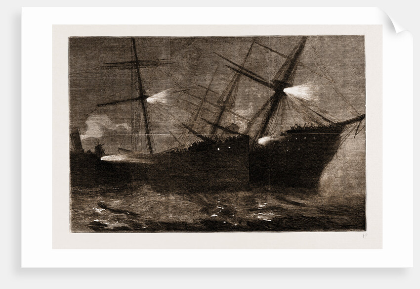 The Fatal Collision At The Mouth Of The Mersey Between The Inman Mail Steamer city Of Brussels And The Hall Line Steamer kirby Hall, 1883 by Anonymous