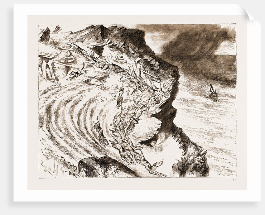 A Cornish Fox Hunt: A Run Down The Cliff: A Sketch From Tintagel, UK by Anonymous