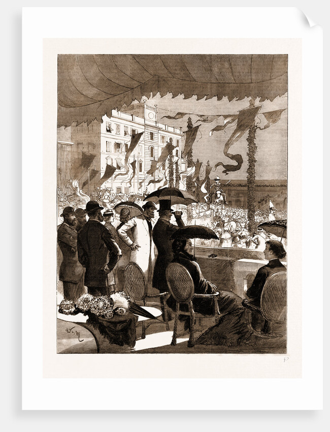 Mr. And Mrs. Gladstone Witnessing The Carnival Procession At Nice From The Balcony Of The Prefecture, 1883 by Anonymous