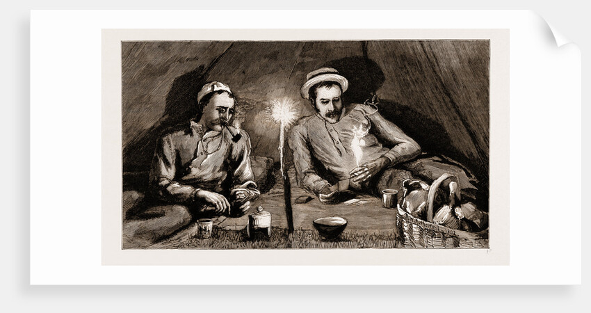 A Trip In A Birch Bark Canoe On The Rideau Canal, Canada: Gambling In Our Festive Camp, 1883 by Anonymous