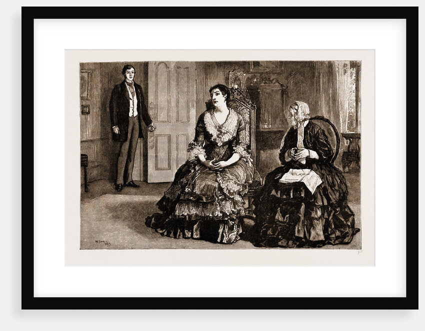 Paulina, Arrayed In A Brilliant Blue Silk Dinner Dress, Trimmed With Limerick Lace, Was Sitting Bolt Upright Upon The Edge Of Her Chair, Twirling Her Thumbs by William Small
