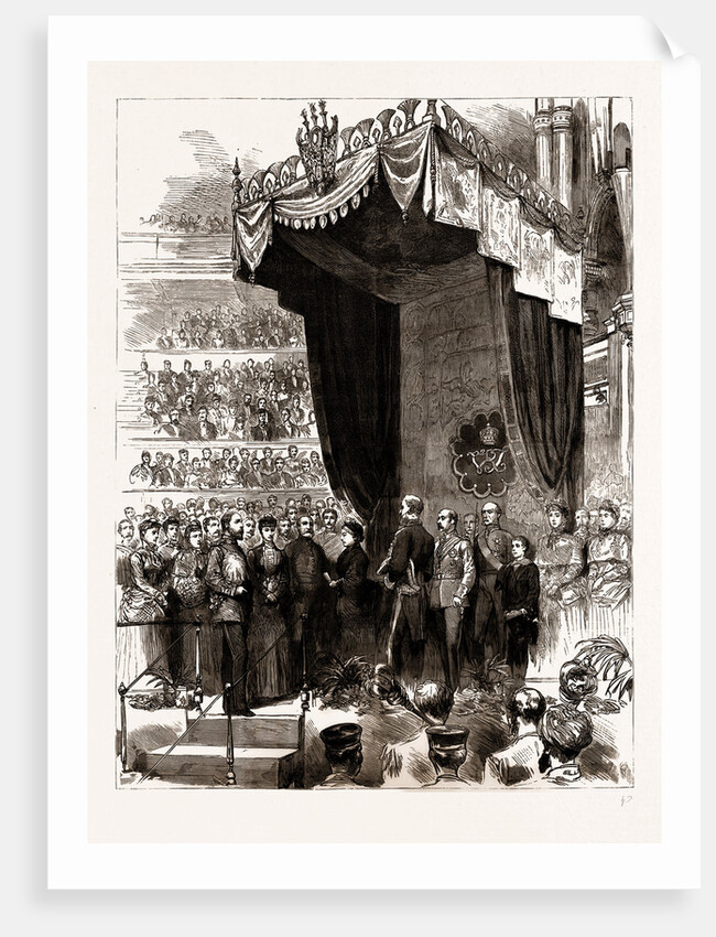 The Opening Of The Colonial And Indian Exhibition By The Queen: Her Majesty Reading The Reply To The Prince Of Wales's Address In The Albert Hall, UK, 1886 by Anonymous