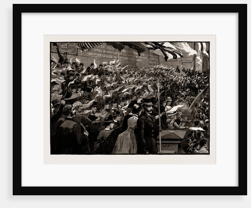 School Children From St. Saviour's And Mrs. Newcomen's School Cheering The Prince And Princess Of Wales In Southwark Street On Their Return From Laying The Memorial Stone Of The New Tower Bridge, London, UK, 1886 by Anonymous