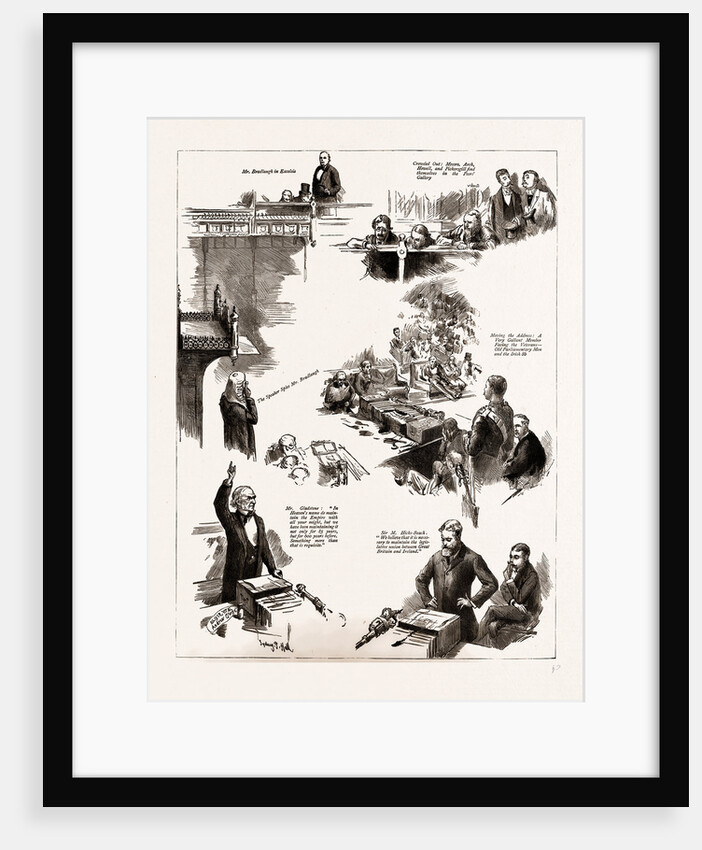 The Opening Of The New Parliament, Notes In The House Of Commons, London, UK, 1886; Mr. Gladstone, Sir M. Hicks.beach, Mr. Bradlaugh by Anonymous
