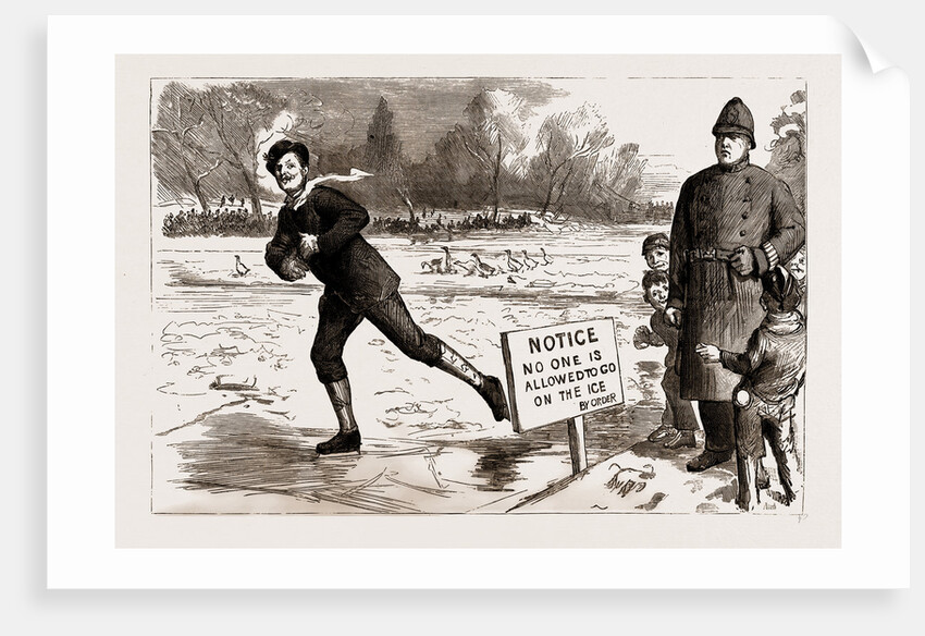The Recent Frost And Snow Storm In London: Danger! A Scene In St. James's Park, UK, 1886 by Anonymous