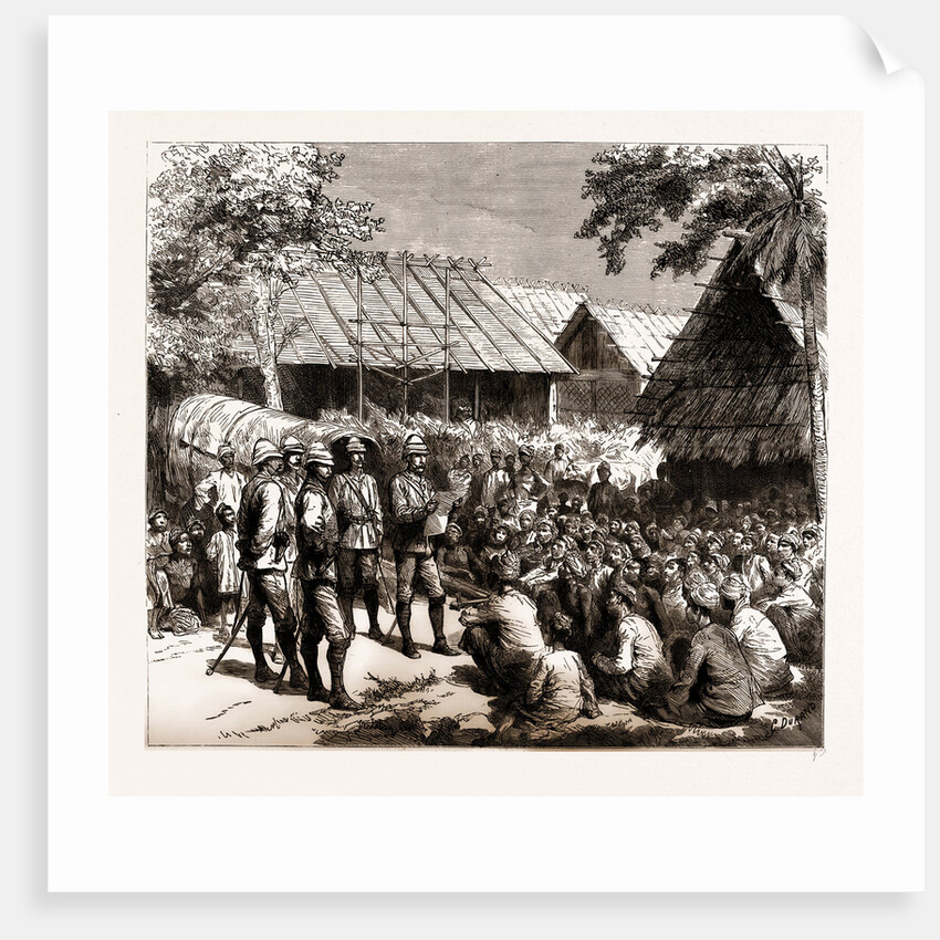 Captain Eyre, Political Officer, Reading The Proclamation To The Natives The Day After The Action At Koolee Gyoung, 1886 by Anonymous