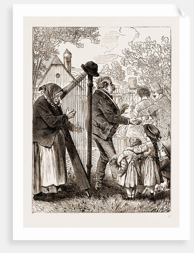 A Harpist, Vienna Engraving 1873 by Anonymous