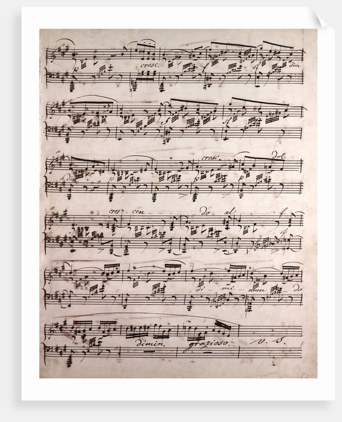 Handwritten sheet music, crecendo, grazioso by Anonymous