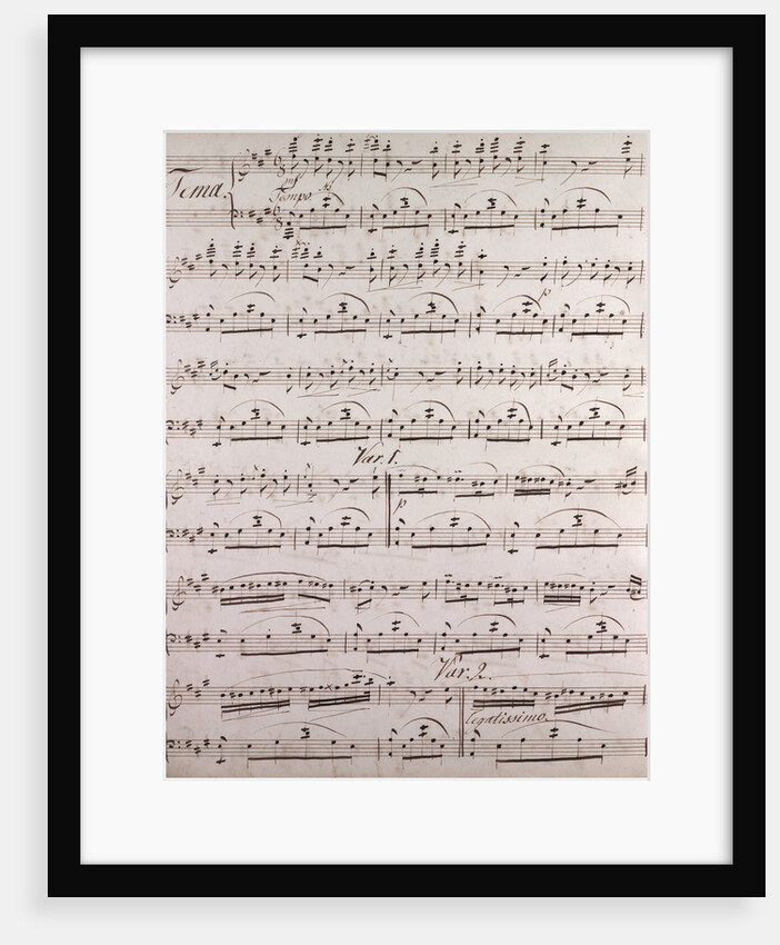 Handwritten sheet music, tema, tempo by Anonymous