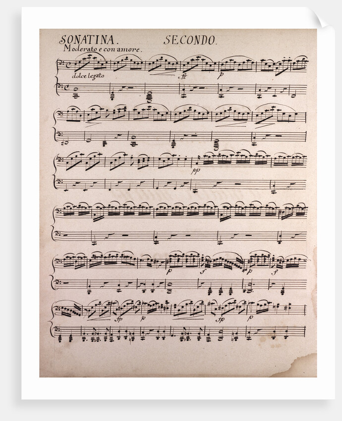 Handwritten sheet music, sonatina seconda, moderato e con amore, dolce legato by Anonymous
