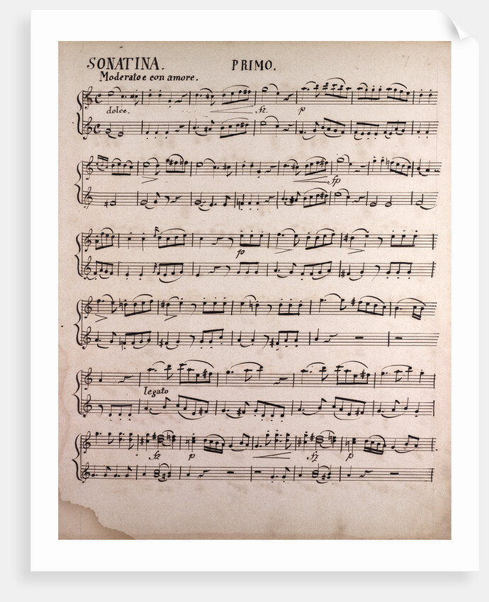 Handwritten sheet music, sonatina primo, moderato e con amore, dolce by Anonymous