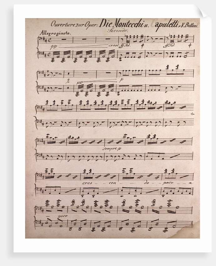 Ouverture of the Opera Die Montecchi and apuletti from Bellini, handwritten sheet music by Anonymous