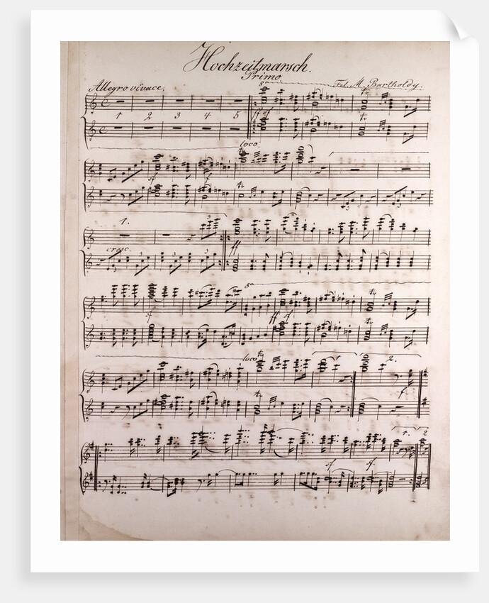 Handwritten sheet music, Hochzeitmarsch, allegro vivace by Anonymous