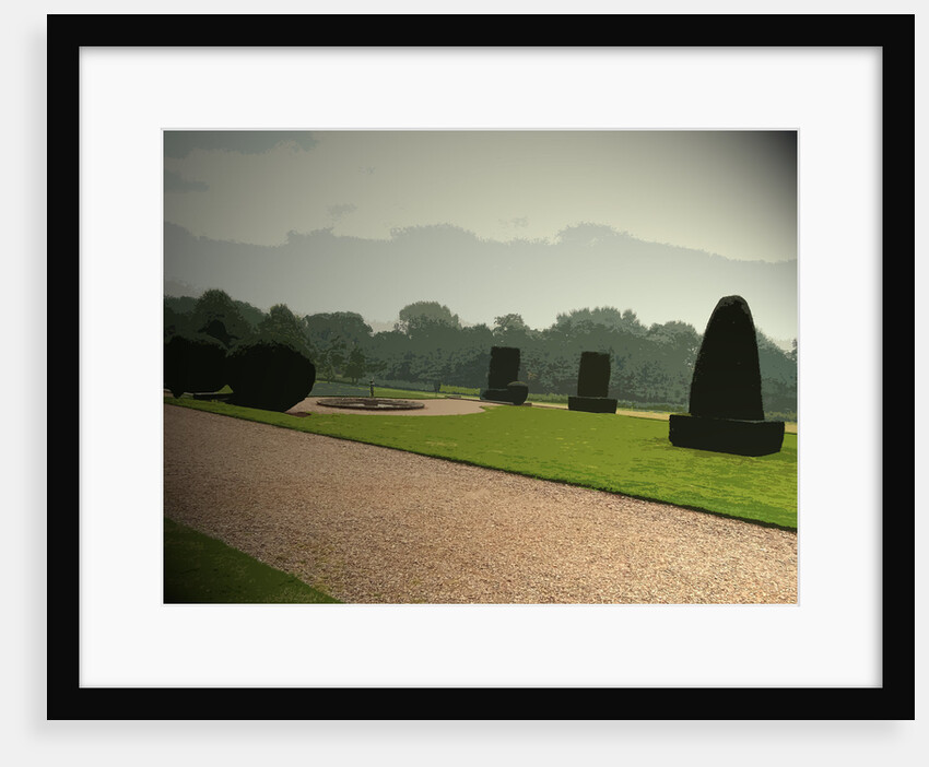 Topiary at Sudbury Hall. Gardens overlooking the lake to the rear of the Hall by Irene Johnson