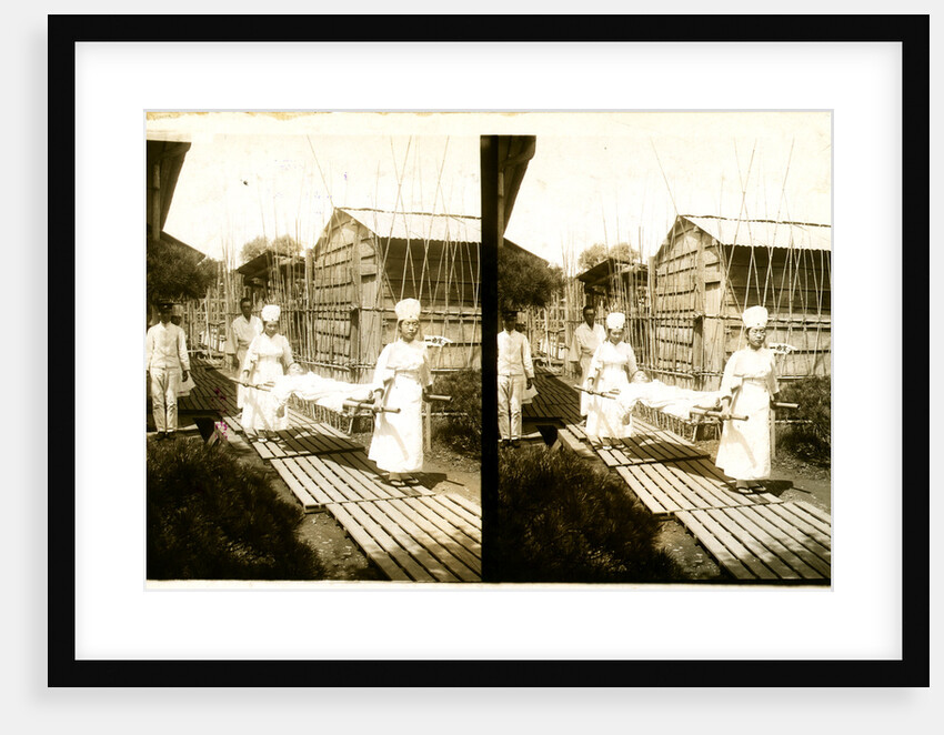 Japanese nurses carrying a patient on a stretcher by Anonymous