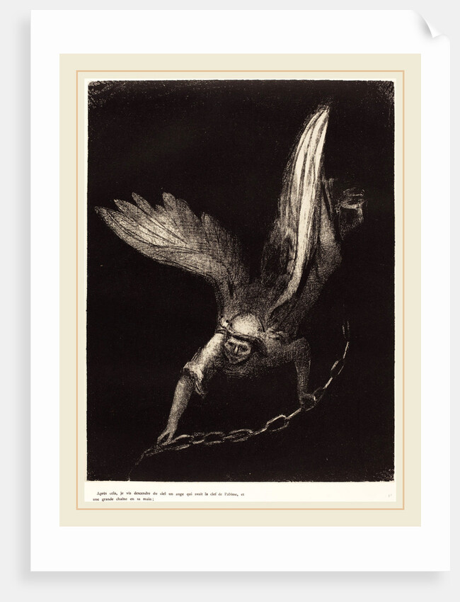 Apres cela je vis descendre du ciel un ange qui avait la clef de l'abime, et une grande chaine en sa main, 1899 by Odilon Redon