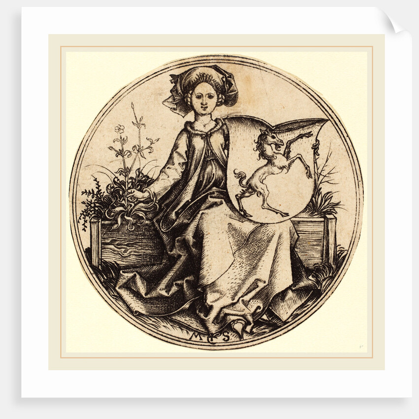 Shield with Unicorn, Held by Woman by Martin Schongauer