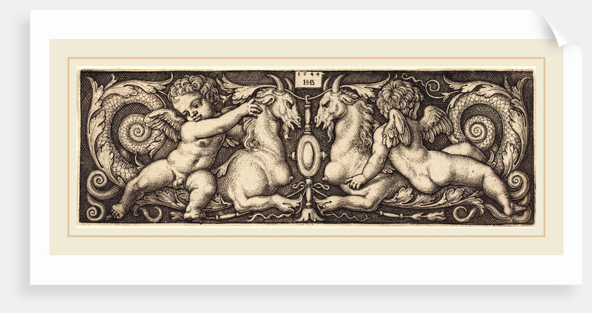Ornament with Two Genii Riding on Two Chimeras, 1544 by Sebald Beham