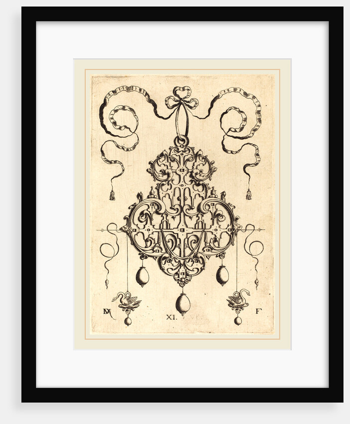 Strapwork Pendant with Two Swans as Earrings at Left and Right by Daniel Mignot
