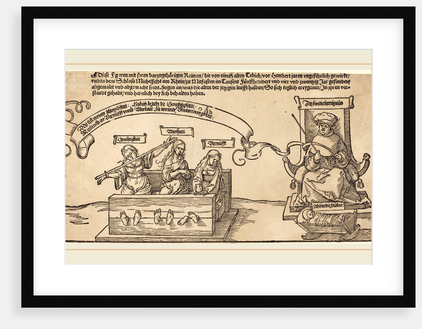 Justice, Truth and Reason in the Stocks with the Seated Judge and Sleeping Piety, probably 1526 by Albrecht Dürer