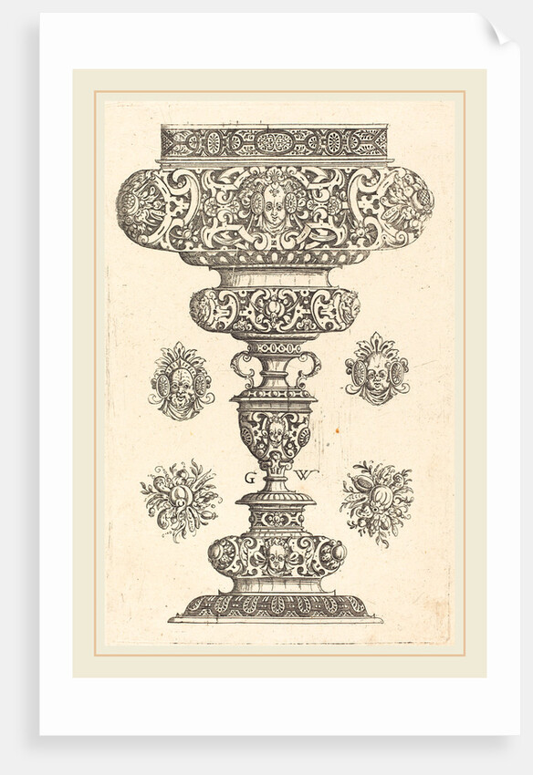 Goblet, rim decorated with masque and bouquet of fruit by Georg Wechter I