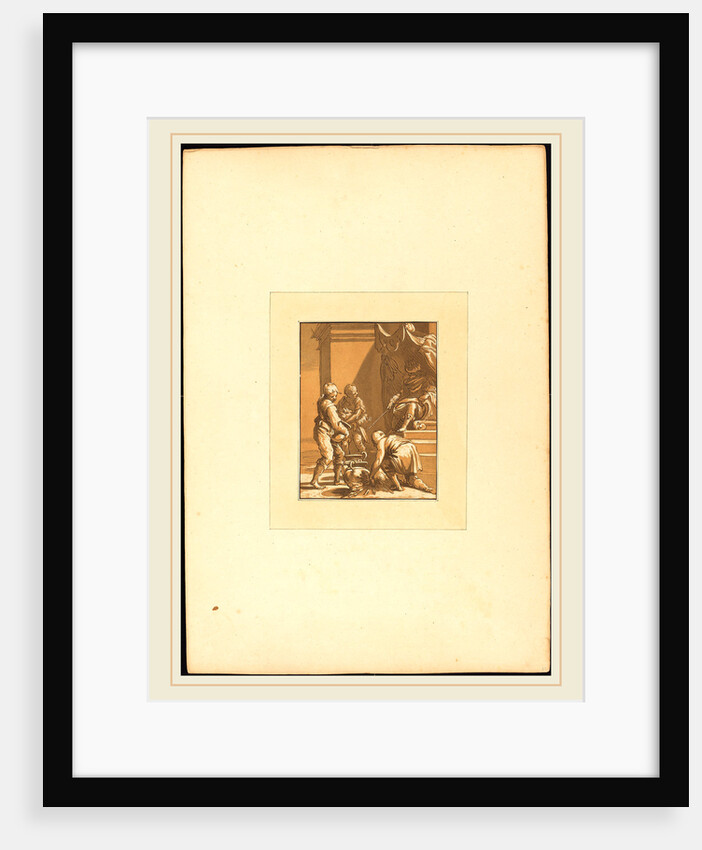 Roman Sacrifice, 1780, chiaroscuro aquatint in dark and light brown by Katharina Prestel