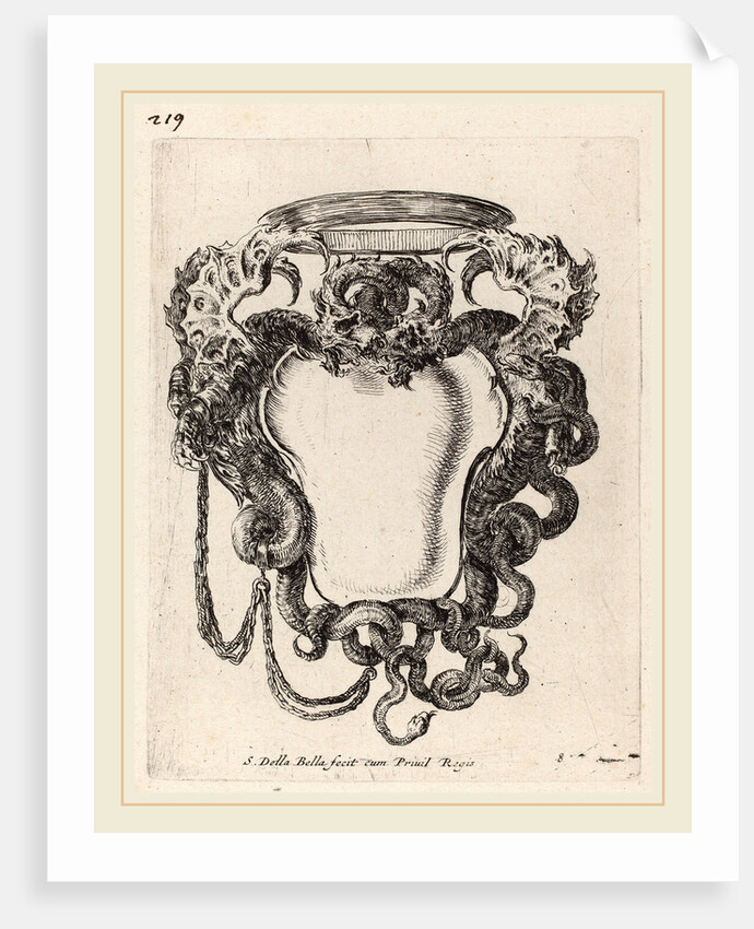 Cartouche Flanked by Dragons, 1647 by Stefano Della Bella