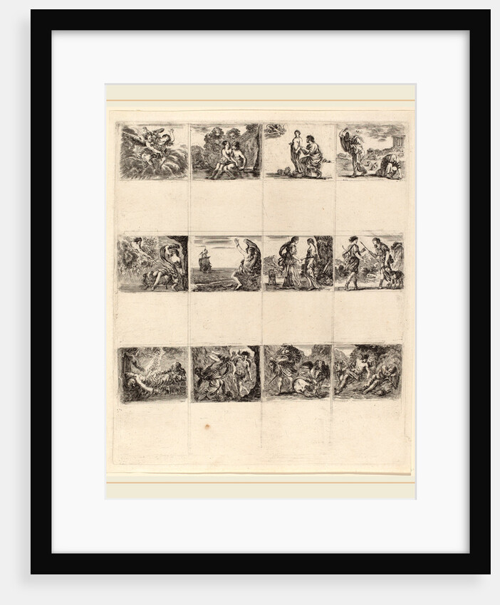 Mythological Playing Cards, 1644, 12 etchings on one sheet by Stefano Della Bella