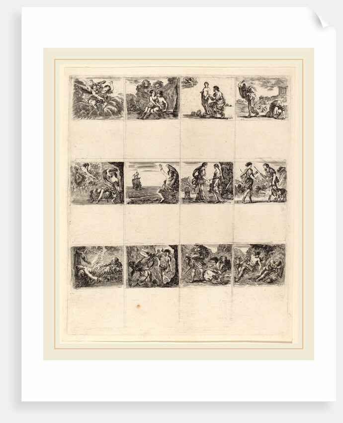 Mythological Playing Cards, 1644, 12 etchings on one sheet by Stefano Della Bella