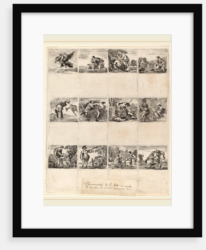 Mythological Playing Cards, 1644, 12 etchings on one sheet by Stefano Della Bella