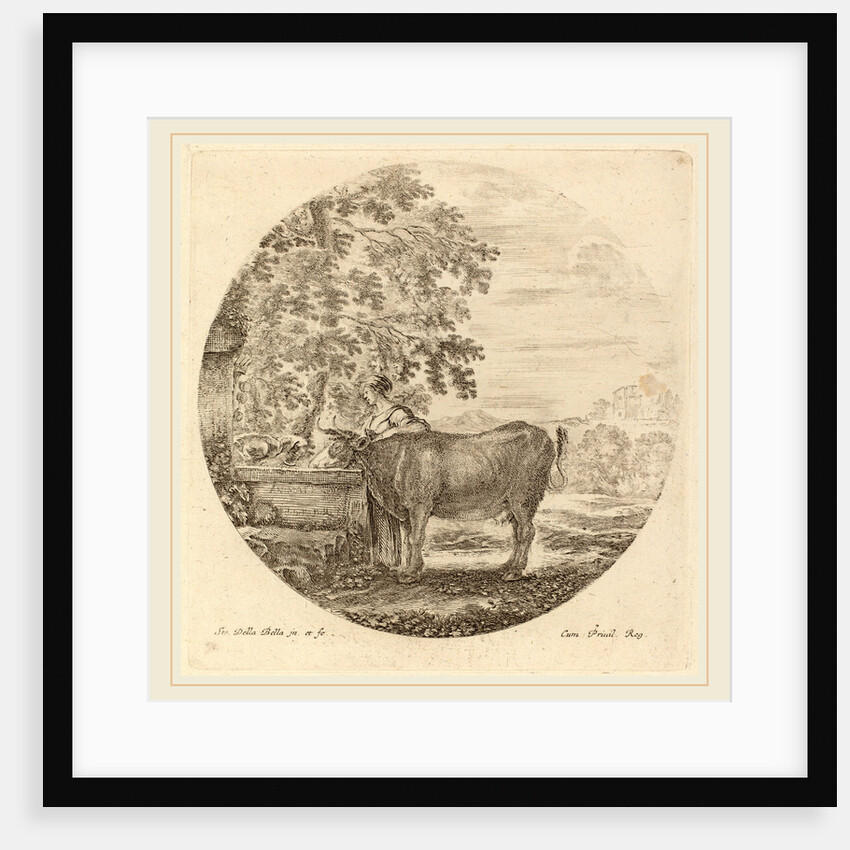 Cow and Young Shepherd at a Fountain by Stefano Della Bella