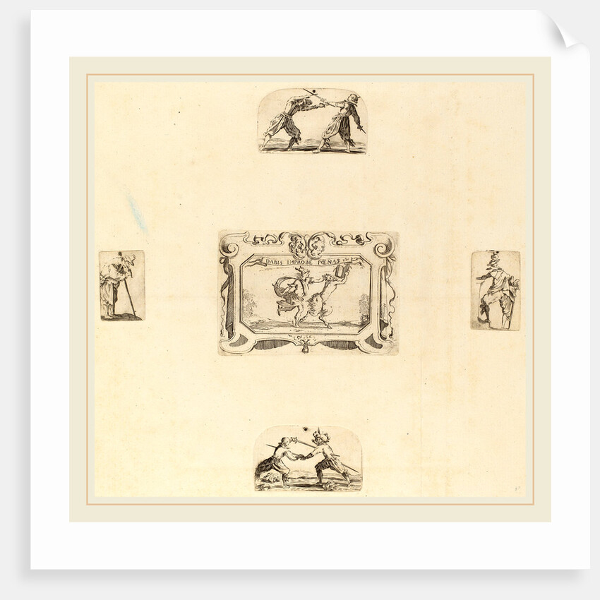 Soldiers, 5 etchings on 1 sheet of laid paper restrikes by Stefano Della Bella