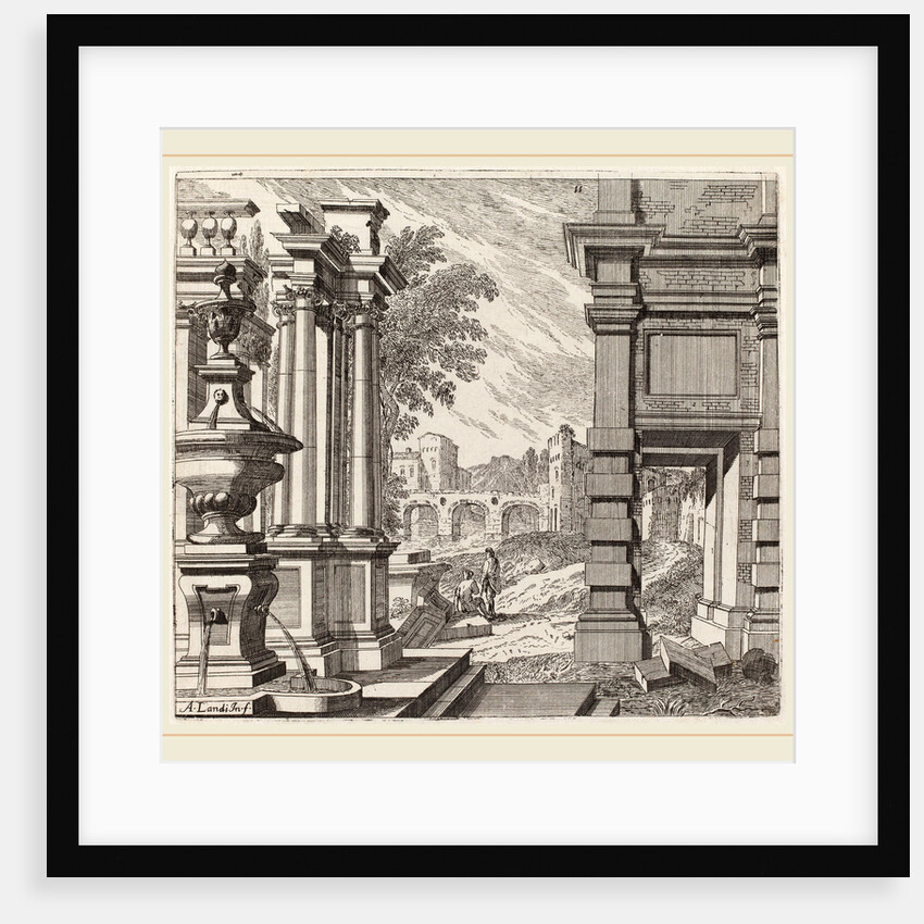 Architectural Fantasy with a Fountain, Classical Ruins, and a Bridge, before 1753 by Giuseppe Antonio Landi