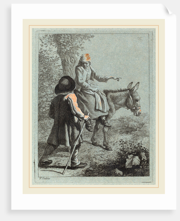 Peasant Woman Seated on a Donkey and a Peasant Man by Francesco Londonio