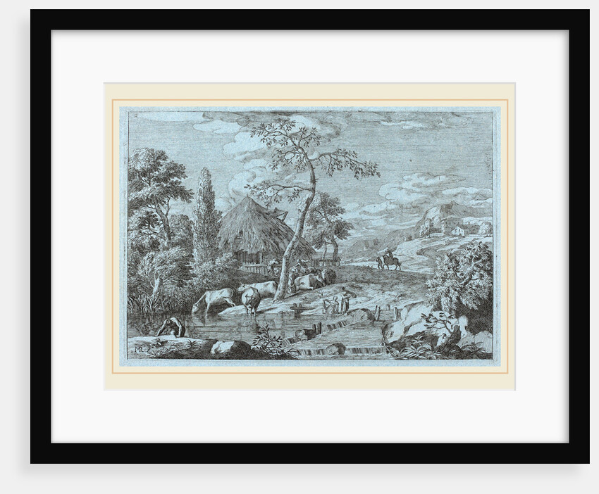 Cattle and Figures at a Farmyard Stream by Marco Ricci