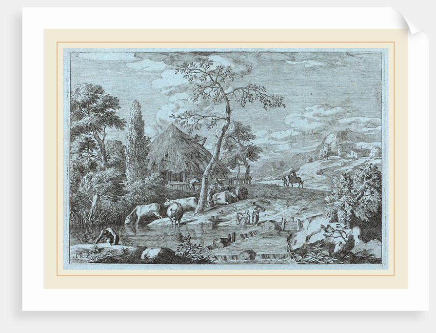 Cattle and Figures at a Farmyard Stream by Marco Ricci