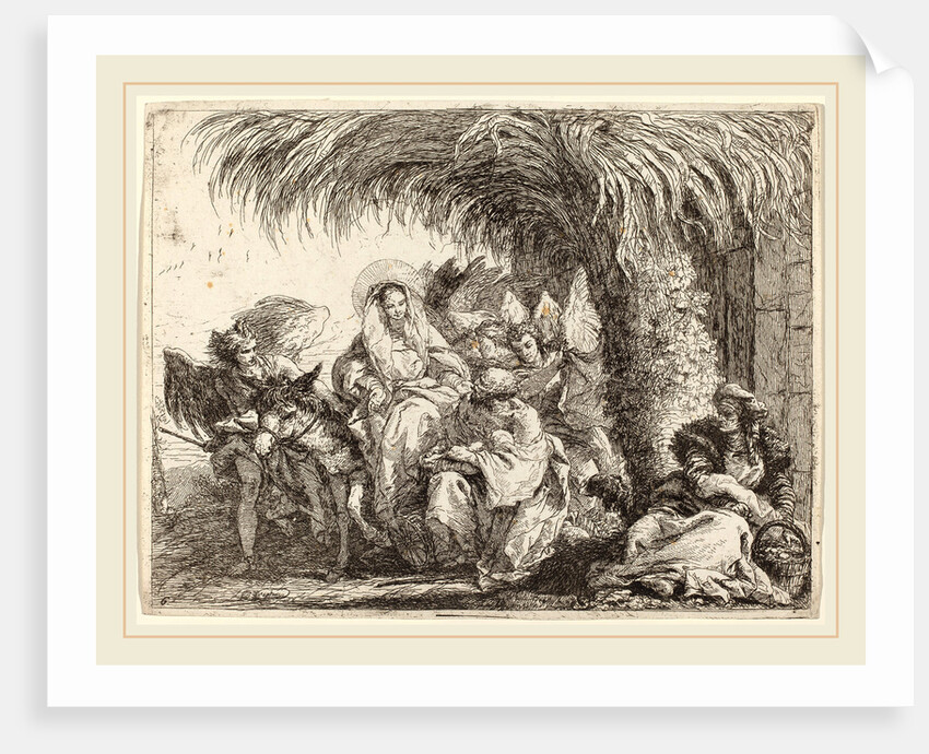 Joseph Kneels with the Child before Mary on the Donkey by Giovanni Domenico Tiepolo